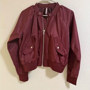 Free People Burgundy Bomber Jacket XS Zip Front Cropped